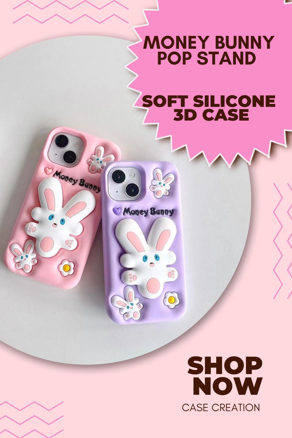 3D Cartoon Money Bunny Rabbit Cute Case with Holder